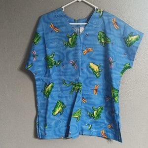 Scrub Top Frog Dragonfly Size Small